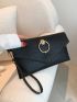 Medium Flap Envelope Bag Fashionable Black Crocodile Embossed Circle Decor