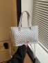 Geometric Pattern Square Bag Double Handle PU Elegant