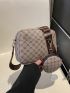 Geometric Pattern Square Bag Zipper PU Vintage With Coin Purse