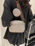 Geometric Pattern Square Bag Zipper PU Vintage With Coin Purse