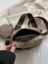 Geometric Pattern Square Bag Zipper PU Vintage With Coin Purse