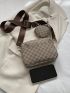 Geometric Pattern Square Bag Zipper PU Vintage With Coin Purse