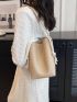 Litchi Embossed Bucket Bag PU Elegant Khaki