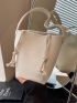 Litchi Embossed Bucket Bag PU Elegant Khaki