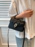 Mini Embossed Square Bag Turn-lock Black Flap Fashion