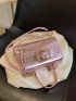 Crocodile Embossed Buckle Decor Satchel Bag Metallic Funky
