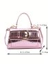 Crocodile Embossed Buckle Decor Satchel Bag Metallic Funky