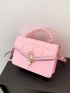 Simple Textured Square Bag, Women's Fashion Flap Purse, Solid PU Shoulder Bag