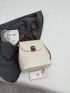 Minimalist Flap Backpack Medium Black Pu Metal Decor