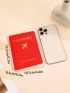 PU Passport Case Plane & Letter Graphic Red