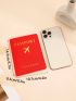 PU Passport Case Plane & Letter Graphic Red