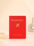 PU Passport Case Plane & Letter Graphic Red