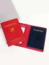 PU Passport Case Plane & Letter Graphic Red