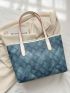 Geometric Pattern Shoulder Tote Bag Gray Double Handle For Daily