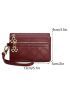 Stitch Detail Small Wallet Snap Button Pu With Wristlet
