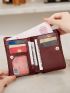 Stitch Detail Small Wallet Snap Button Pu With Wristlet