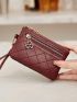Stitch Detail Small Wallet Snap Button Pu With Wristlet