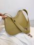 Minimalist Hobo Bag Medium Zipper Green Pu