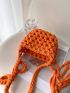 Tassel Decor Crochet Bag Small Orange Hollow Out Design