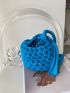Tassel Decor Crochet Bag Small Blue Hollow Out Design