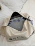 Letter Print Hobo Bag White Large Capacity Casual