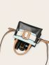 Colorblock Buckle Decor Square Bag Double Handle