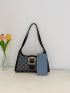Geometric Pattern Baguette Bag Buckle Decor