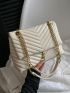 Chevron Quilted Square Bag Flap Chain
