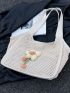 Hollow Out Straw Bag Flower Decor Large Capacity For Vacation