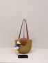 Colorblock Straw Bag Double Handle For Vacation