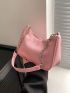 Litchi Embossed Hobo Bag Chain Strap Pink Fashionable