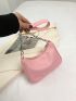 Litchi Embossed Hobo Bag Chain Strap Pink Fashionable