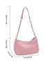Litchi Embossed Hobo Bag Chain Strap Pink Fashionable