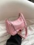 Litchi Embossed Hobo Bag Chain Strap Pink Fashionable