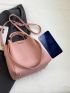 Litchi Embossed Bucket Bag Pink Fashionable For Work