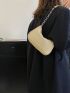 Litchi Embossed Hobo Bag Chain Strap Khaki Fashionable