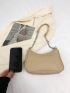 Litchi Embossed Hobo Bag Chain Strap Khaki Fashionable