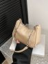 Litchi Embossed Hobo Bag Chain Strap Khaki Fashionable