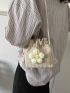 Mini Flower Decor Drawstring Design Straw Bag For Vacation