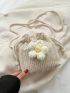 Mini Flower Decor Drawstring Design Straw Bag For Vacation