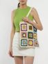 Floral Pattern Crochet Bag Colorblock Fashionable For Vacation