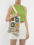 Floral Pattern Crochet Bag Colorblock Fashionable For Vacation