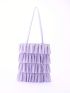 Ruched Design Square Bag Purple Fashionable Double Handle