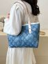Geometric Pattern Shoulder Tote Bag Blue Double Handle For Work