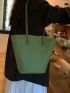Litchi Embossed Shoulder Tote Bag Green Fashionable With Inner Pouch