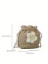 Mini Flower Decor Straw Bag Drawstring Design