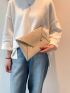 Elegant Envelope Bag Beige Metal Decor PU