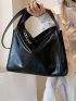 Black Hobo Bag Fashionable Adjustable Strap Zipper PU