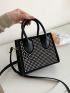 Mini Square Bag Punk Studded Decor Double Handle PU