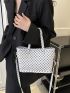 Geometric Pattern Square Bag PU Double Handle Elegant